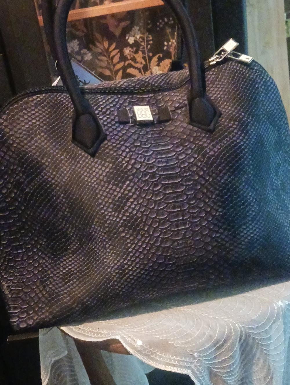 Textured Black Dome Tote with Subtle Logo Accent